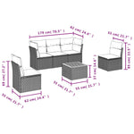 HKH 6 Pcs Conjunto Sofás de Jardim C/ Almofadões Vime Pe - Preto