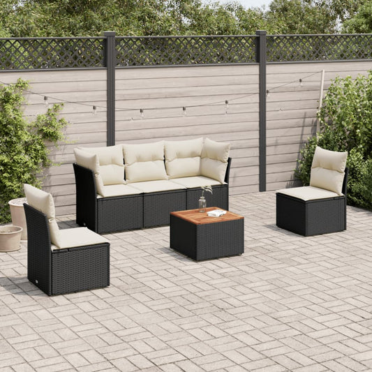HKH 6 Pcs Conjunto Sofás de Jardim C/ Almofadões Vime Pe - Preto