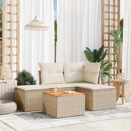 HKH 5 Pcs Conjunto de Sofás P/ Jardim com Almofadões Vime Pe - Bege