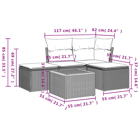 HKH 5 Pcs Conjunto de Sofás P/ Jardim com Almofadões Vime Pe - Bege