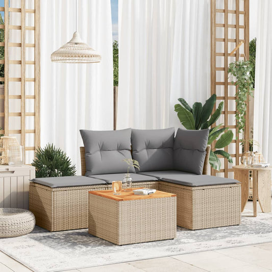 HKH 5 Pcs Conjunto de Sofás P/ Jardim com Almofadões Vime Pe - Bege