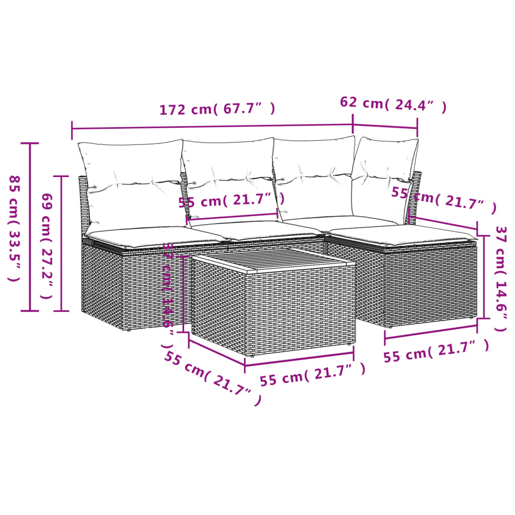 HKH 5 Piezas Conjunto de Comedor Exterior Ratán y Madera de Acacia Antracita - Gris
