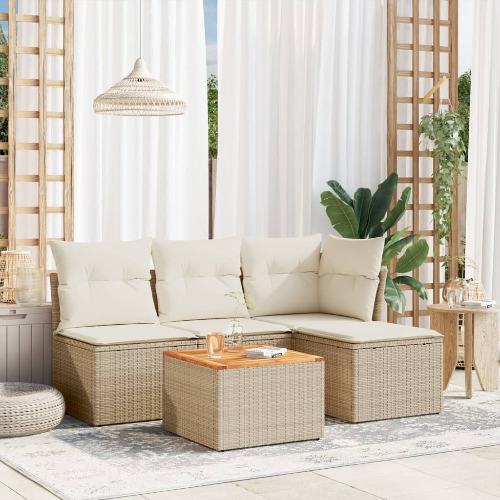 HKH 5 Pcs Conjunto de Sofás P/ Jardim com Almofadões Vime Pe - Bege