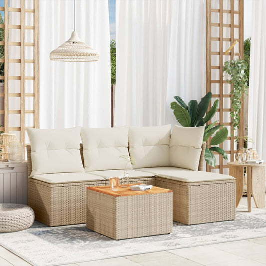 HKH 5 Pcs Conjunto de Sofás P/ Jardim com Almofadões Vime Pe - Bege