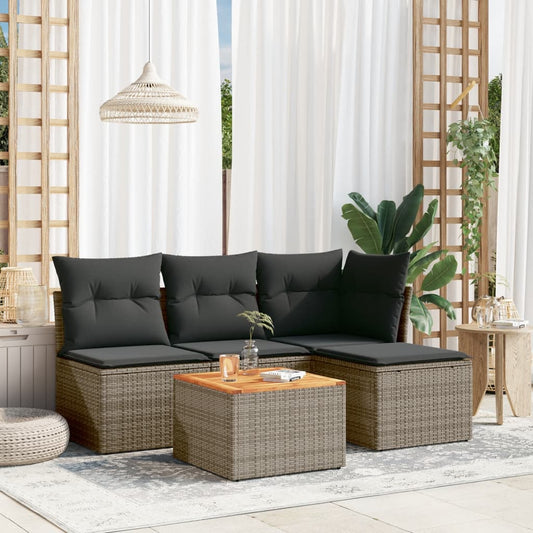 HKH 5 Pcs Conjunto Sofás de Jardim C/ Almofadões Vime Pe - Cinzento