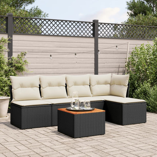 HKH 6 Pcs Conjunto Sofás de Jardim C/ Almofadões Vime Pe - Preto