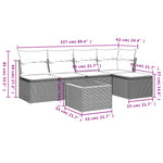 HKH 6 Pcs Conjunto Sofás de Jardim com Almofadões Vime - Cinzento