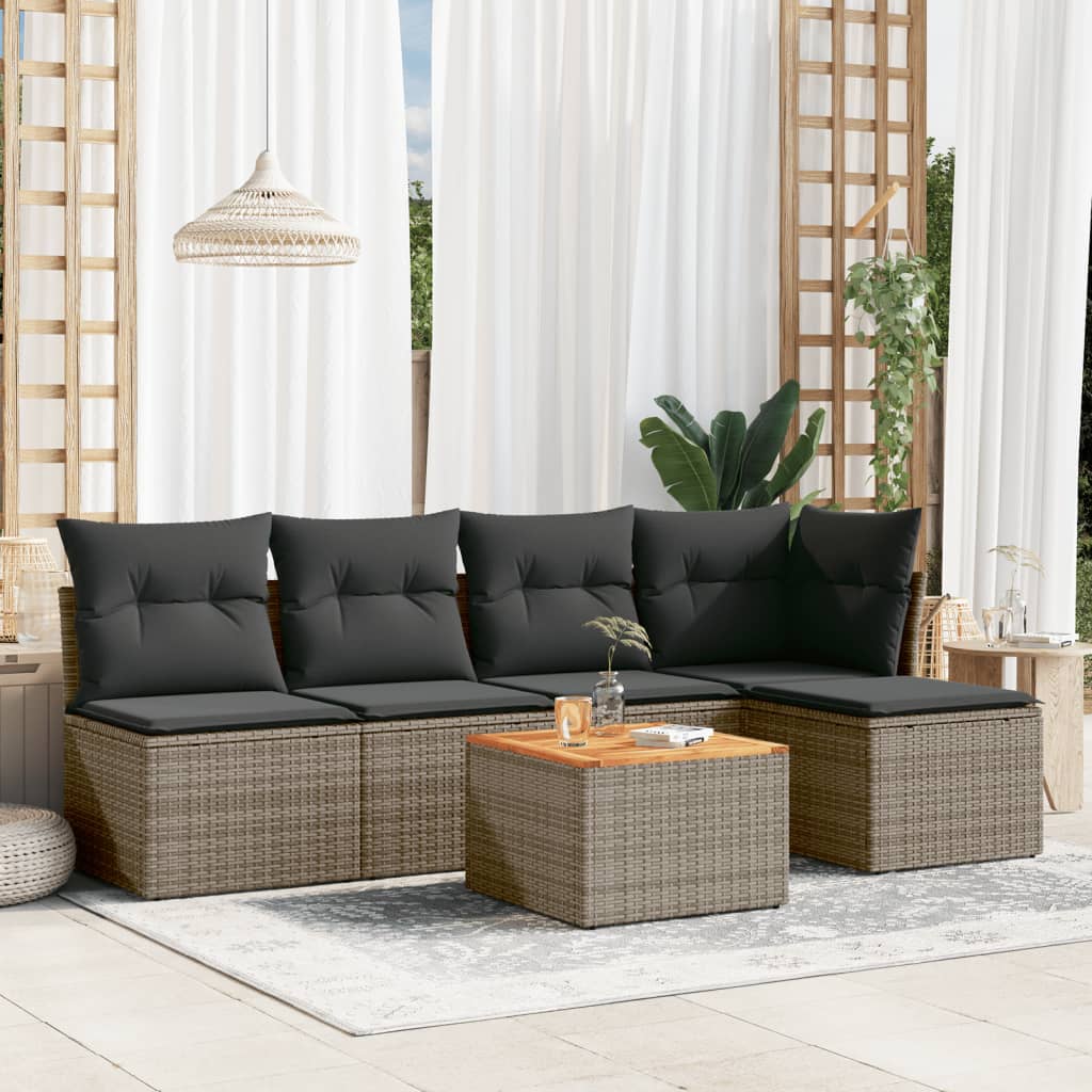 HKH 6 Pcs Conjunto Sofás de Jardim com Almofadões Vime - Cinzento