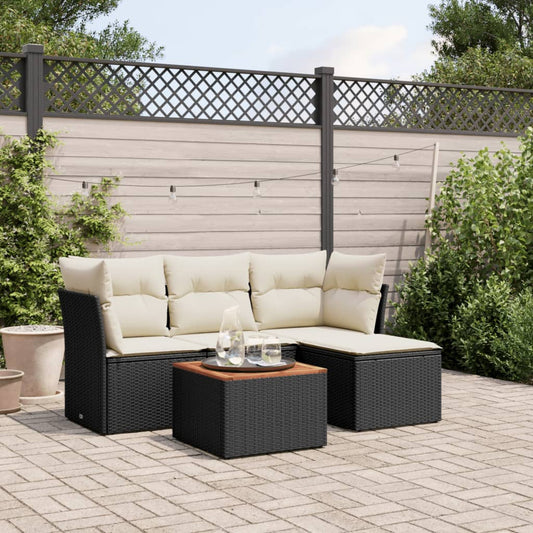 HKH 5 Pcs Conjunto Sofás de Jardim com Almofadões Vime Pe - Preto