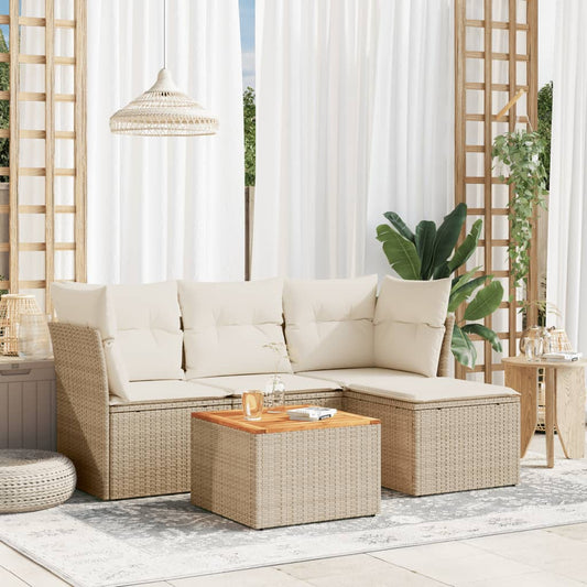 HKH 5 Pcs Conjunto de Sofás P/ Jardim com Almofadões Vime Pe - Bege