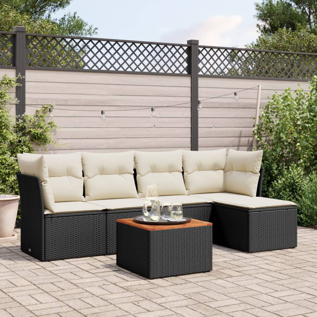 HKH 6 Pcs Conjunto Sofás de Jardim C/ Almofadões Vime Pe - Preto