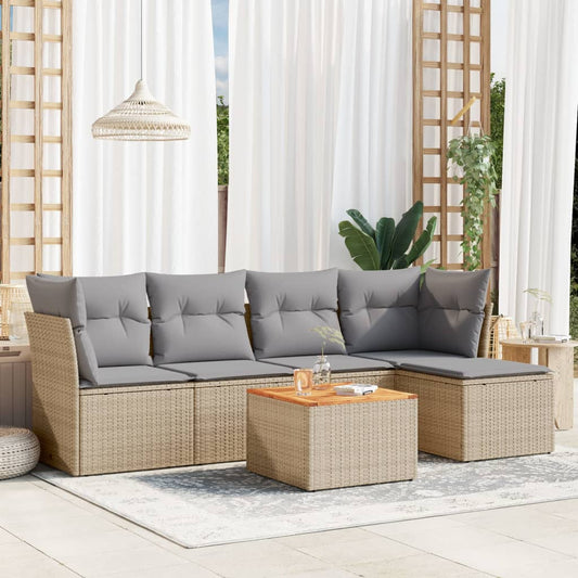 HKH 6 Pcs Conjunto de Sofás P/ Jardim com Almofadões Vime Pe - Bege