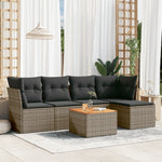 HKH 6 Pcs Conjunto Sofás de Jardim com Almofadões Vime - Cinzento