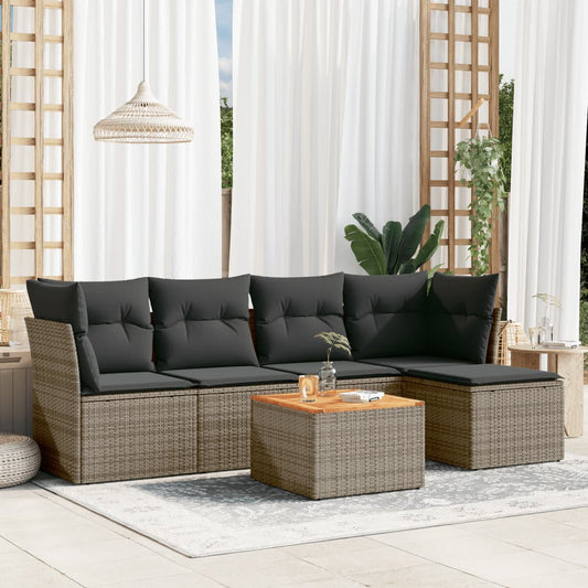HKH 6 Pcs Conjunto Sofás de Jardim com Almofadões Vime - Cinzento
