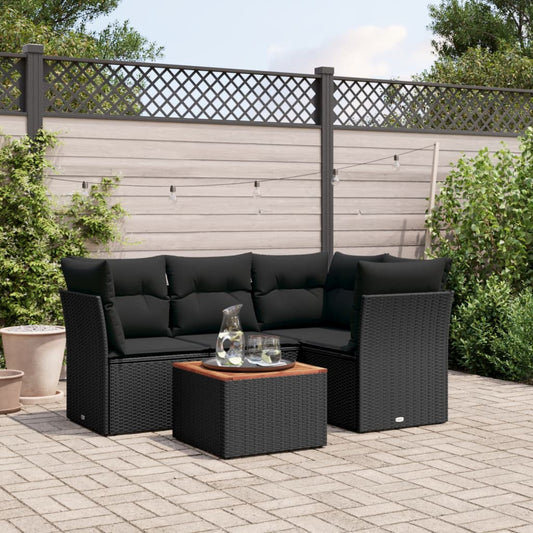 HKH 5 Pcs Conjunto Sofás de Jardim com Almofadões Vime Pe - Preto