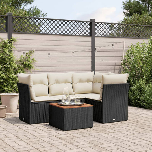 HKH 5 Pcs Conjunto Sofás de Jardim com Almofadões Vime Pe - Preto