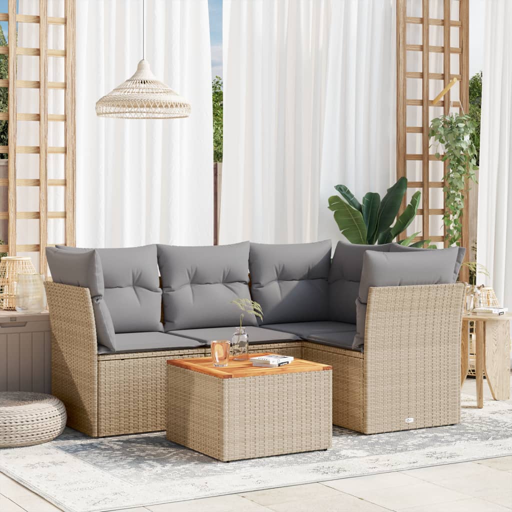 HKH 5 Pcs Conjunto de Sofás P/ Jardim com Almofadões Vime Pe - Bege
