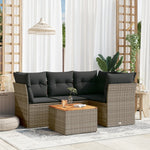 HKH 5 Pcs Conjunto Sofás de Jardim C/ Almofadões Vime Pe - Cinzento