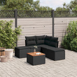 HKH 6 Pcs Conjunto Sofás de Jardim C/ Almofadões Vime Pe - Preto