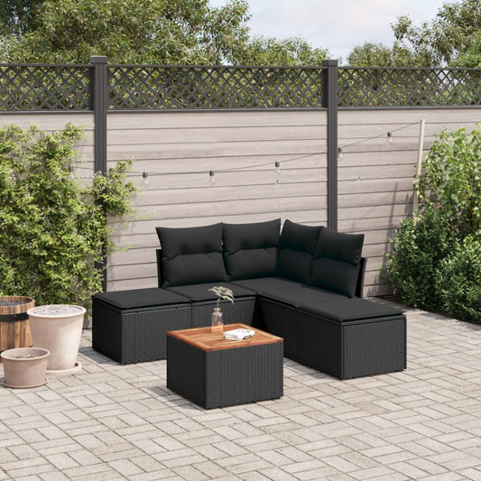 HKH 6 Pcs Conjunto Sofás de Jardim C/ Almofadões Vime Pe - Preto