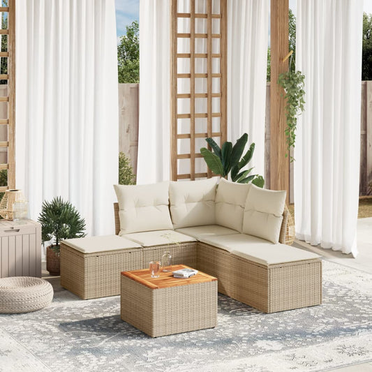 HKH 6 Pcs Conjunto de Sofás P/ Jardim com Almofadões Vime Pe - Bege