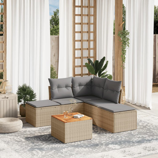 HKH 6 Pcs Conjunto de Sofás P/ Jardim com Almofadões Vime Pe - Bege