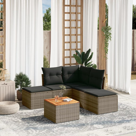 HKH 6 Pcs Conjunto Sofás de Jardim com Almofadões Vime - Cinzento