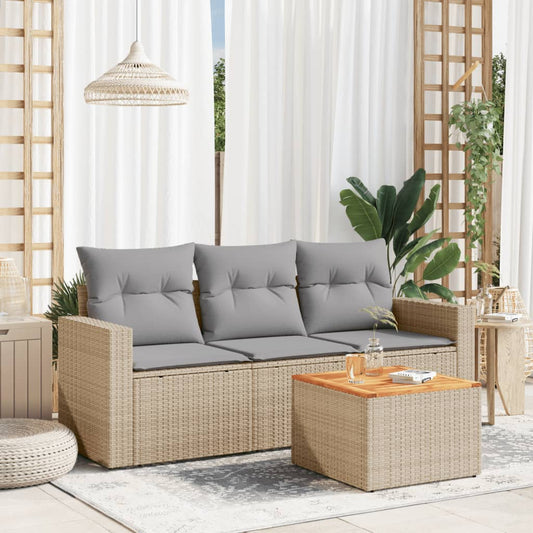 HKH 4 Pcs Conjunto de Sofás para Jardim C/ Almofadões Vime Pe - Bege