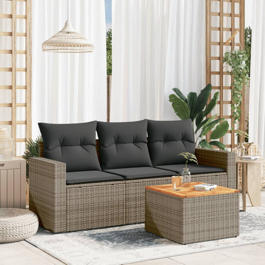HKH 4 Pcs Conjunto Sofás de Jardim C/ Almofadões Vime Pe - Cinzento
