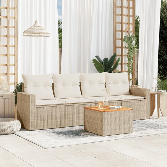 HKH 5 Pcs Conjunto de Sofás P/ Jardim com Almofadões Vime Pe - Bege