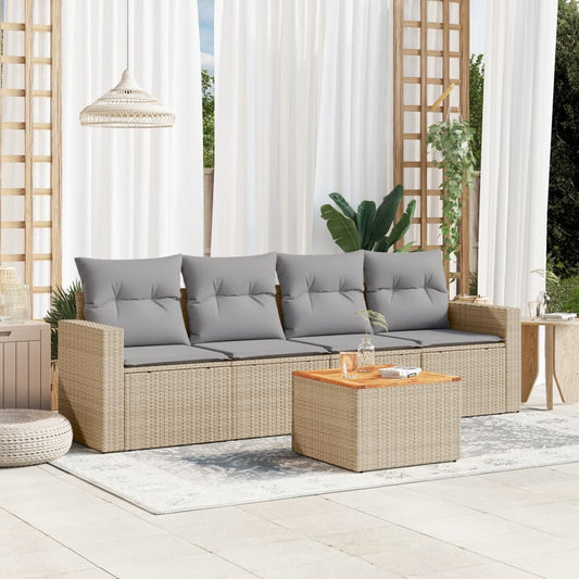 HKH 5 Pcs Conjunto de Sofás P/ Jardim com Almofadões Vime Pe - Bege