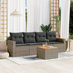 HKH 5 Pcs Conjunto Sofás de Jardim C/ Almofadões Vime Pe - Cinzento
