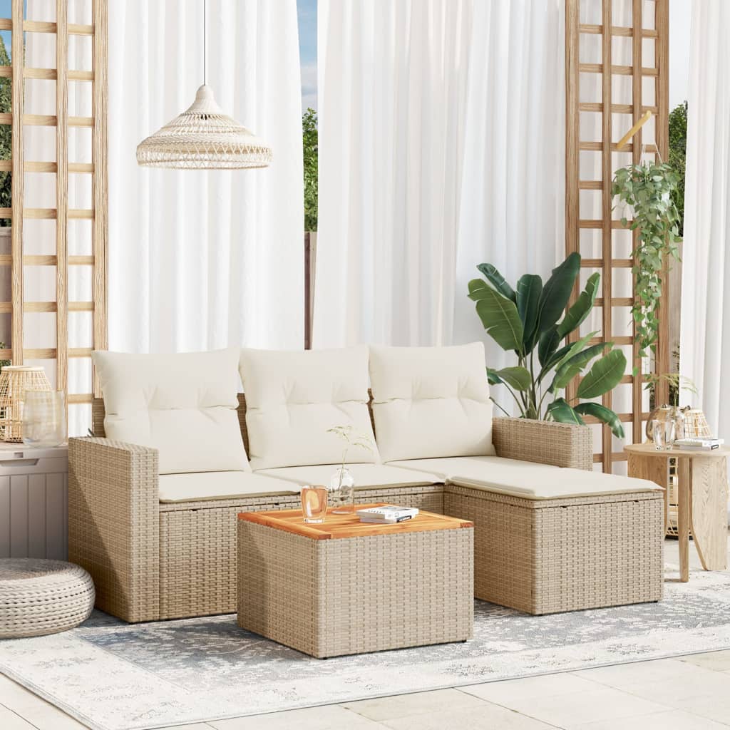 HKH 5 Pcs Conjunto de Sofás P/ Jardim com Almofadões Vime Pe - Bege