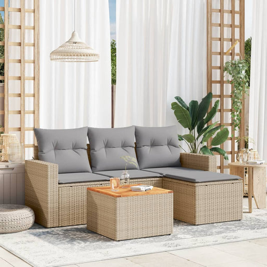 HKH 5 Pcs Conjunto de Sofás P/ Jardim com Almofadões Vime Pe - Bege