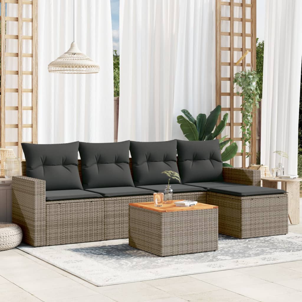 HKH 6 Pcs Conjunto Sofás de Jardim com Almofadões Vime - Cinzento
