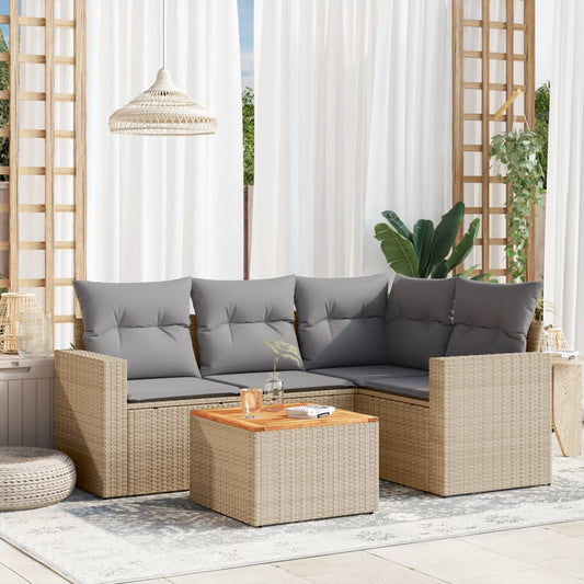 HKH 5 Pcs Conjunto de Sofás P/ Jardim com Almofadões Vime Pe - Bege