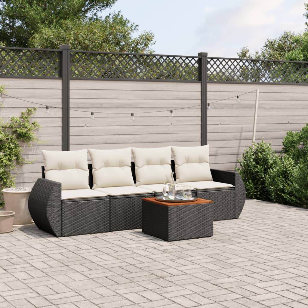 HKH 5 Pcs Conjunto Sofás de Jardim com Almofadões Vime Pe - Preto