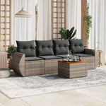 HKH 5 Pcs Conjunto Sofás de Jardim C/ Almofadões Vime Pe - Cinzento