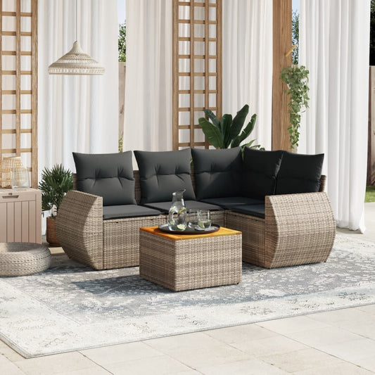 HKH 5 Pcs Conjunto Sofás de Jardim C/ Almofadões Vime Pe - Cinzento
