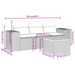 HKH 4 Pcs Conjunto Sofás de Jardim C/ Almofadões Vime Pe - Cinzento