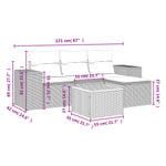 HKH 5 Pcs Conjunto Sofás de Jardim C/ Almofadões Vime Pe - Cinzento