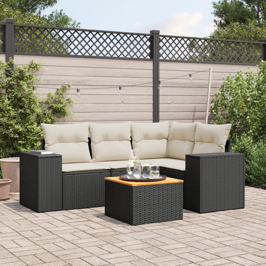 HKH 5 Pcs Conjunto Sofás de Jardim com Almofadões Vime Pe - Preto