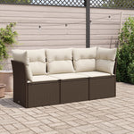HKH 3 Pcs Conjunto Sofás de Jardim com Almofadões Vime Pe Castanho - Marrom