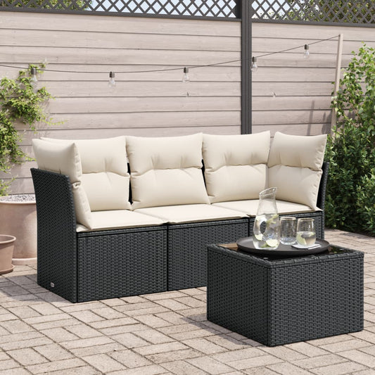 HKH 4 Pcs Conjunto de Sofás para Jardim C/Almofadões Vime Pe - Preto