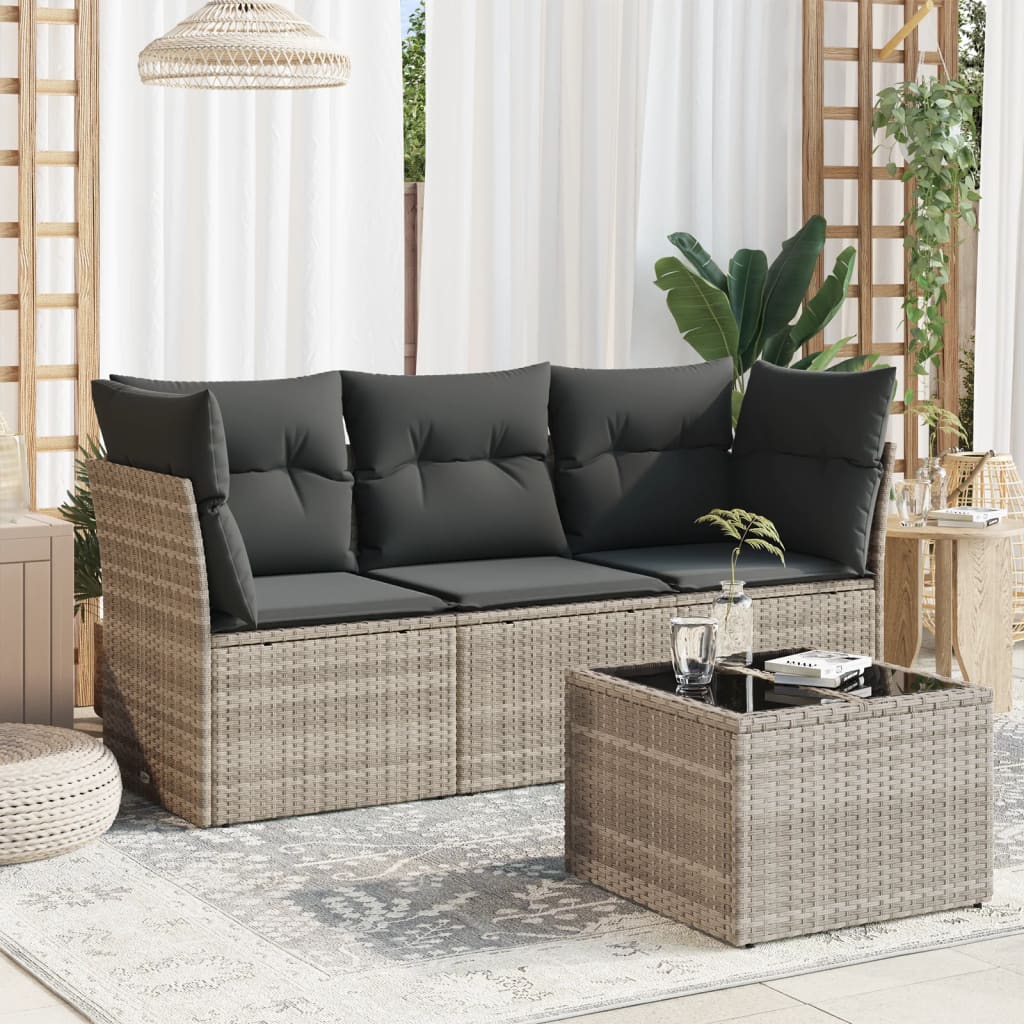 HKH 4 Pcs Conj. Sofás Jardim C/ Almofadões Vime Pe -claro - Cinzento