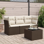 HKH 4 Pcs Conjunto Sofás de Jardim C/ Almofadões Vime Pe Castanho - Marrom