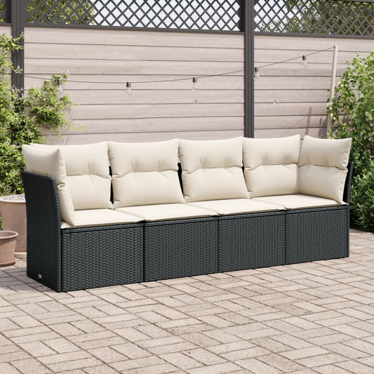 HKH 4 Pcs Conjunto de Sofás para Jardim C/ Almofadões Vime Pe - Preto