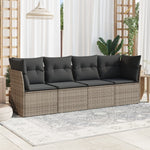 HKH 4 Pcs Conjunto Sofás de Jardim C/ Almofadões Vime Pe - Cinzento