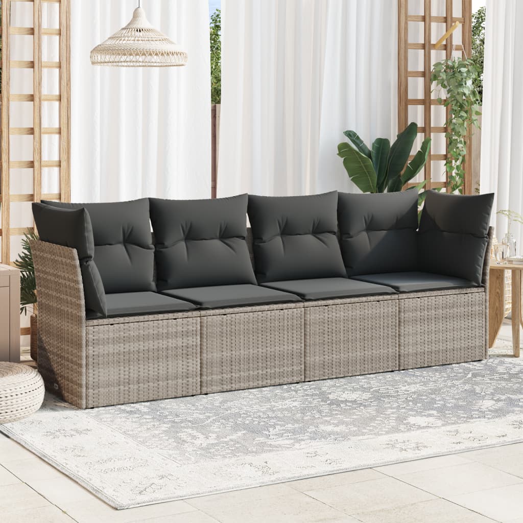 HKH 4 Pcs Conj. Sofás Jardim C/ Almofadões Vime Pe Cinzento-claro - Cinzeto