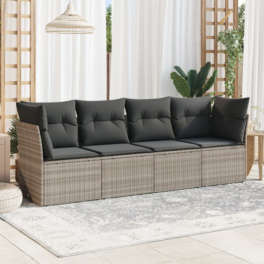 HKH 4 Pcs Conj. Sofás Jardim C/ Almofadões Vime Pe Cinzento-claro - Cinzeto